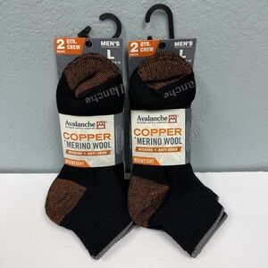 Avalanche Merino Wool Copper Men's Quarter Crew Socks L 6-12 Lot of 4 Pairs